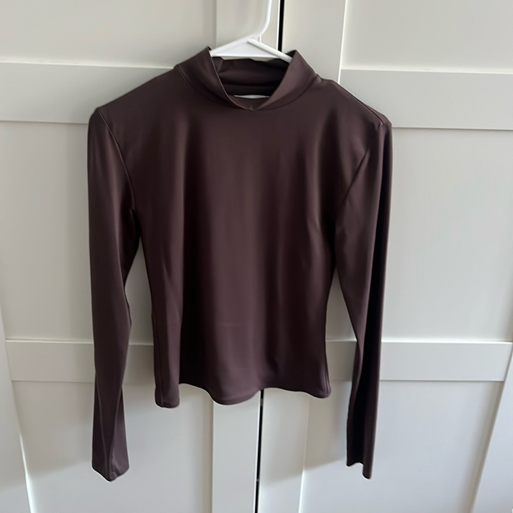 Aritzia Babaton contour waist length long sleeve mock neck top brown size medium